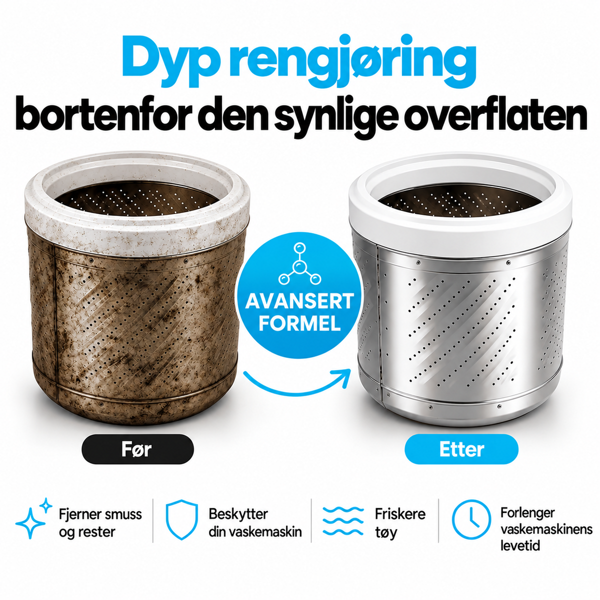 Dyprengjøringstabletter for vaskemaskin – 12 stk